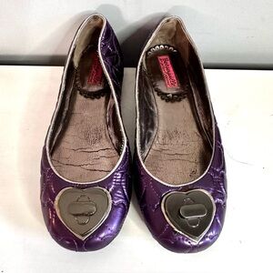 Betsey Johnson Ballet Pumps, Purple, Flat, Quilted, Hearts, Size 7, GUC